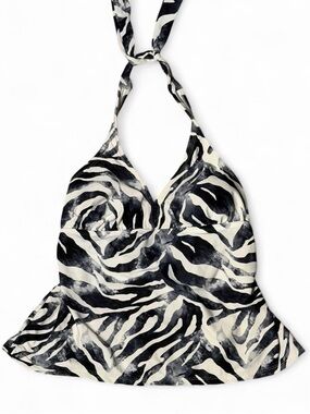 Catalina Y2K Zebra Print Halter Tankini Swim Top
